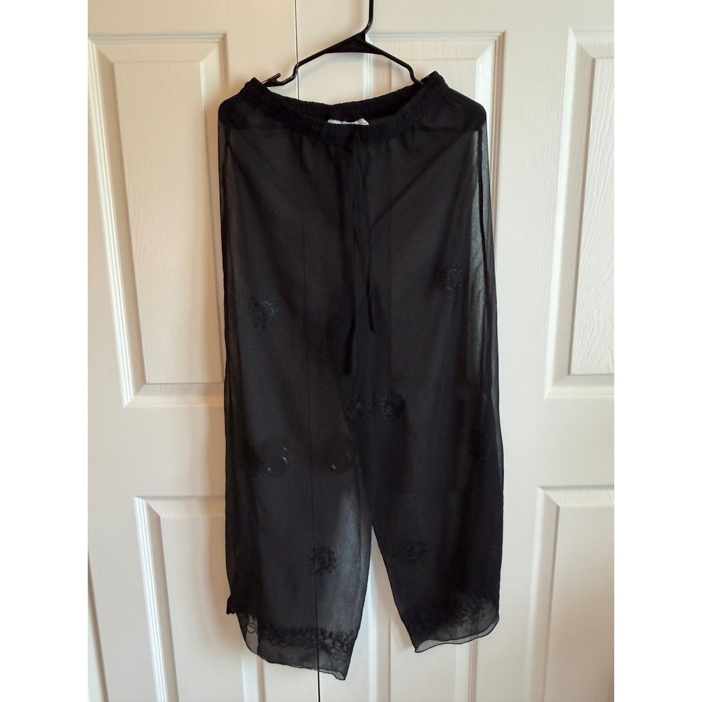 Sand N Sun Womens Black Sheer Mesh Embroidered Swim Cover Up Pants Medium